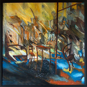 sommernacht, ölbild von manfred Bock moosbach. Das Bild findet sich in der Ausstellung mit  vielen anderen Gemälden und Zeichnungen. Es stellt  eine laue Dämmerstunde in Passau vor dem Scharfrichterhaus dar. Cobund-Galleries wird weitere Projekte zeigen.